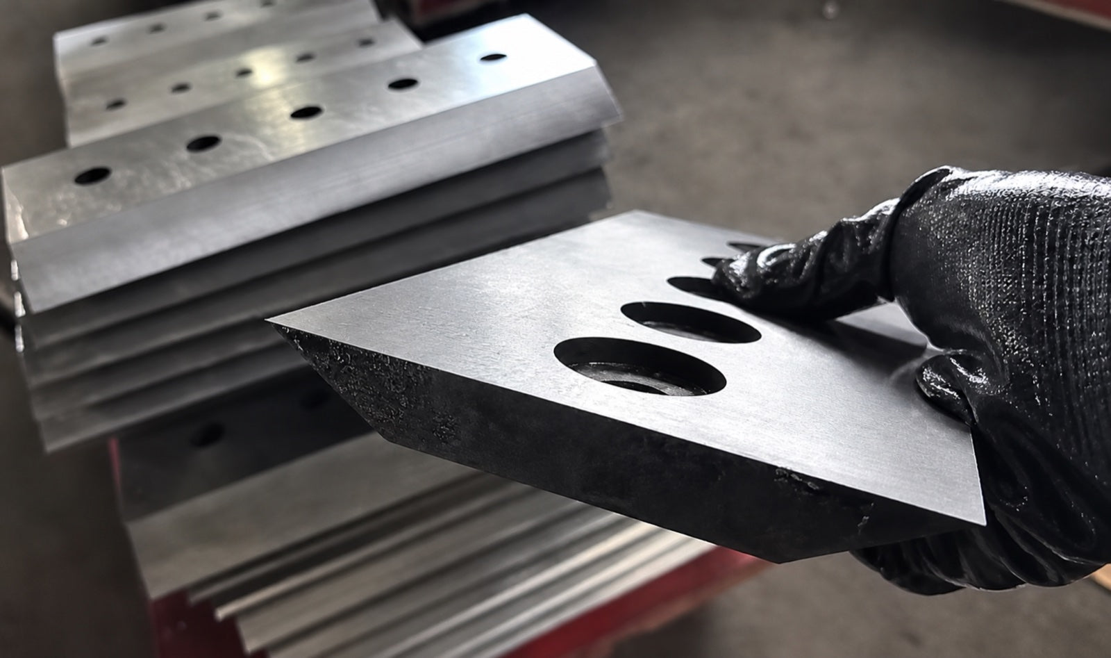 Close-up metal finish on a chipper blade